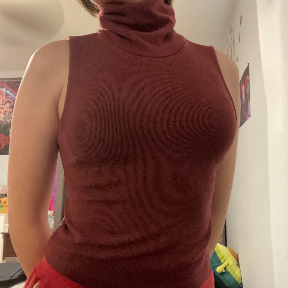 Soft Comfortable Maroon Turtleneck Tank Top